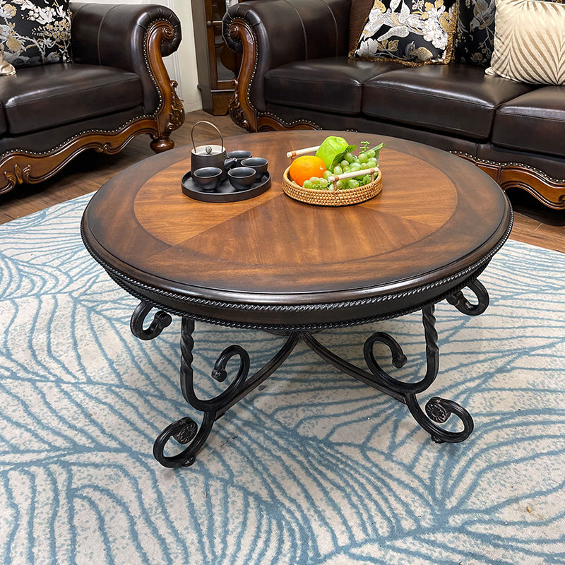 圆茶几美式全实木圆几角几沙发边几真皮休闲椅欧式休闲桌