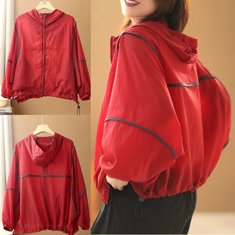 防晒衣女式大码百搭薄款连帽韩版女式大码长袖运动休闲百搭