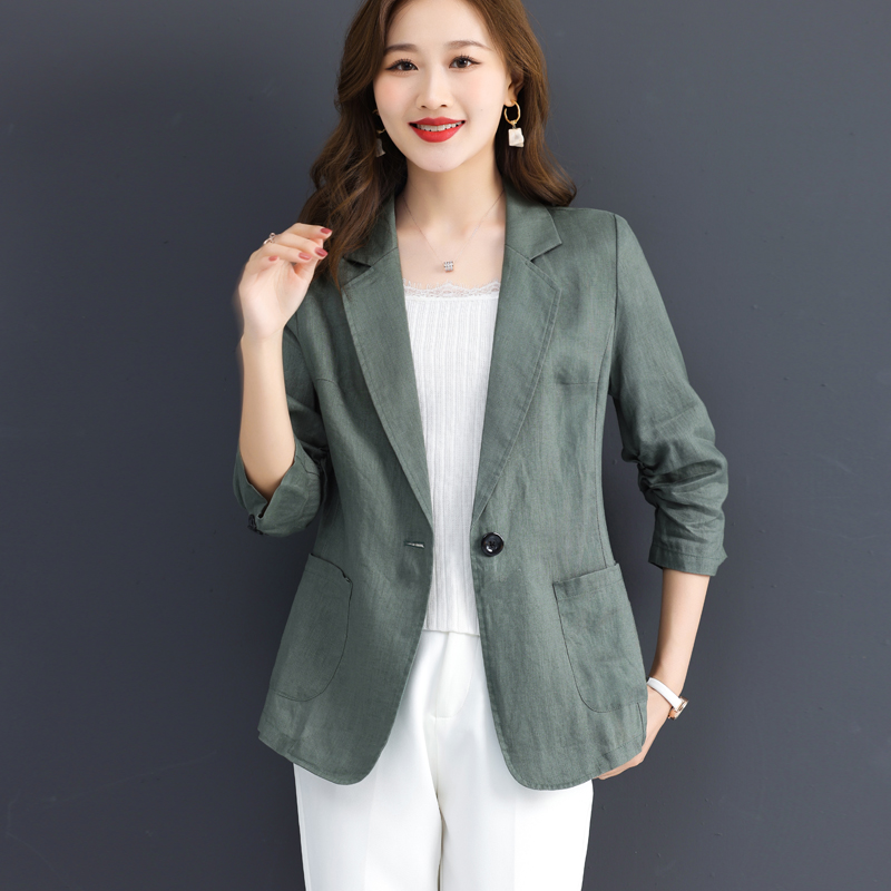 韩版亚麻西装外套女短款时尚休闲夏季薄款修身显瘦气质上衣小西服