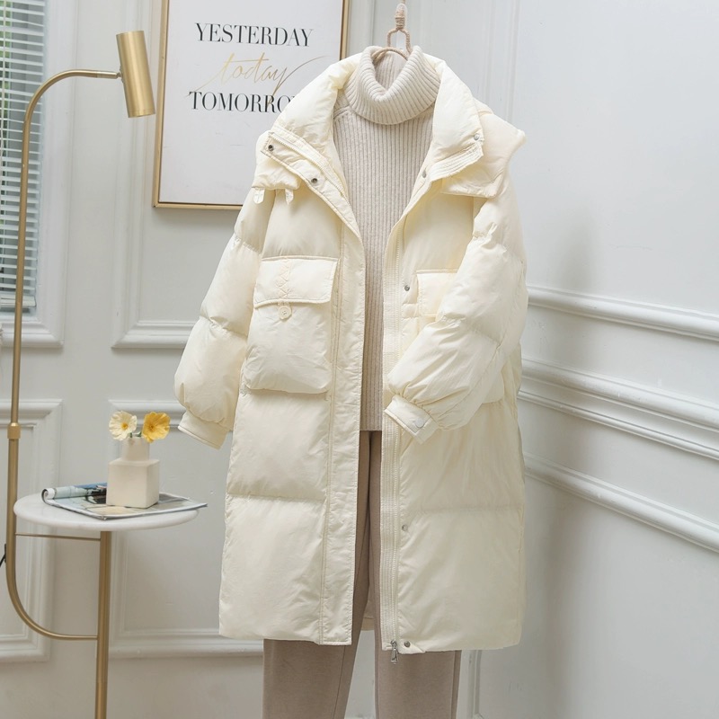 2024新款中长款过膝韩版白鸭绒加厚连帽冬季外套大气保暖外套