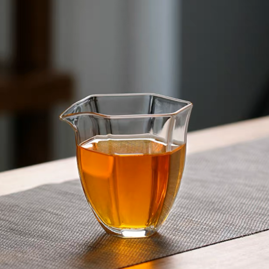 鹰嘴手工竖纹大号六角公道杯高档茶具透明泡茶公杯日式分茶器加厚