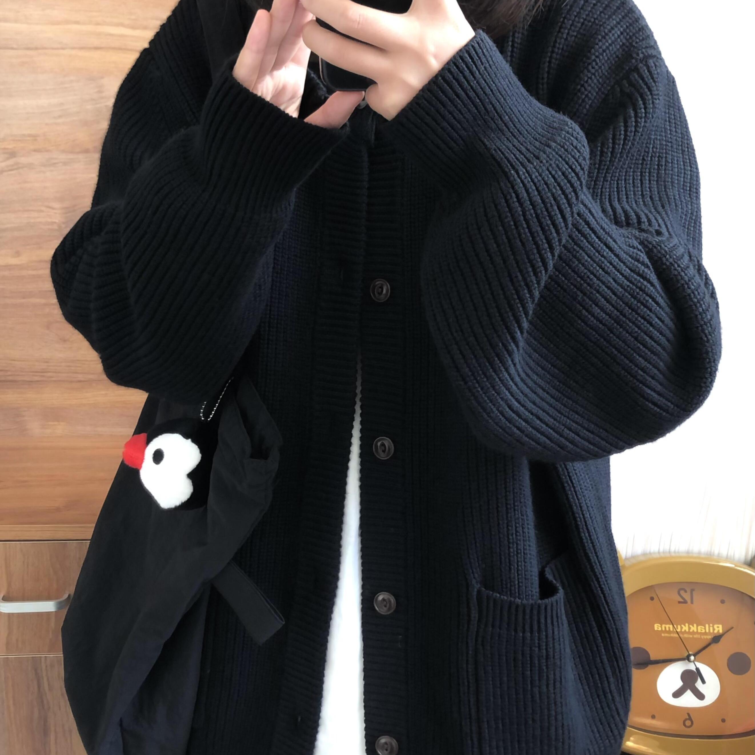 复古重磅2024秋新款宽松百搭毛衣加厚保暖针织开衫休闲外套上衣女