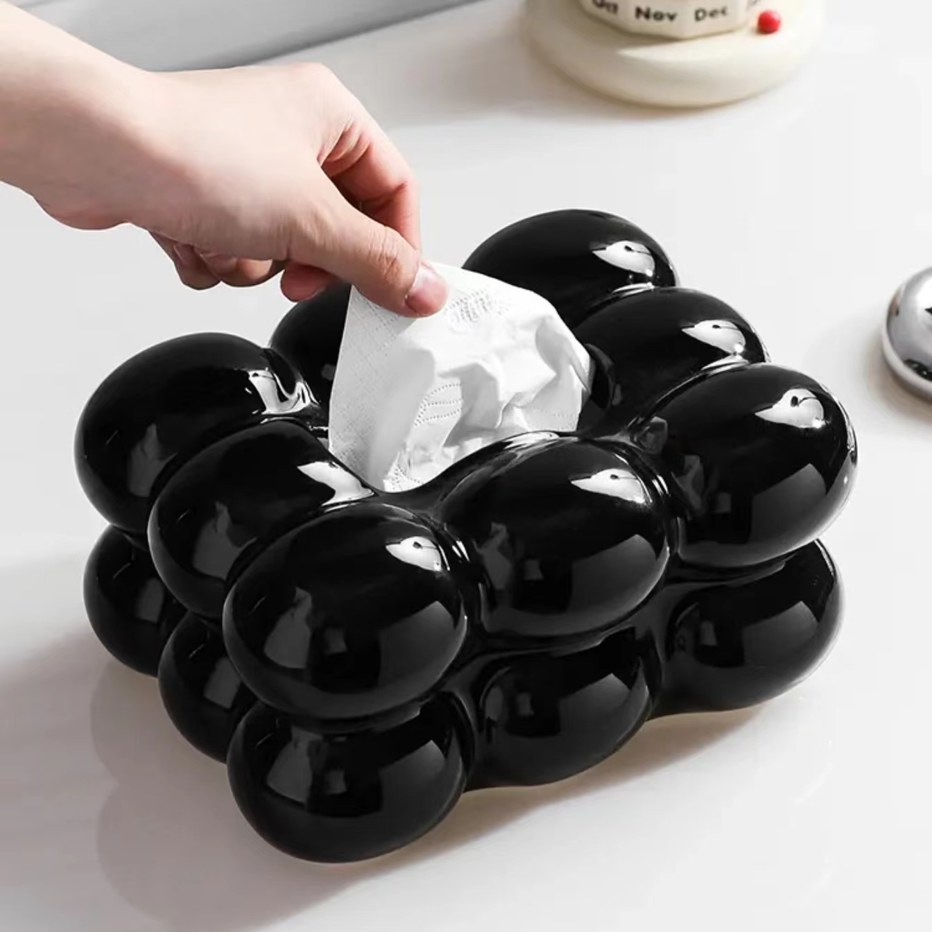 棉花糖陶瓷纸巾盒轻奢家用客厅创意高端档餐桌抽纸盒茶几送礼奶白