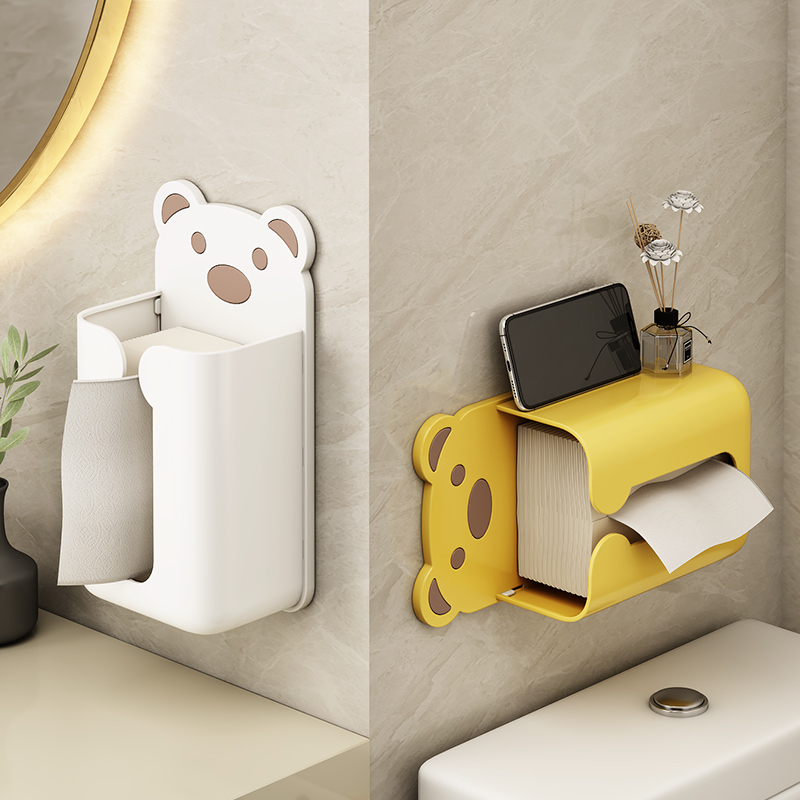 优勤卡通熊纸巾盒壁挂式小熊抽纸餐巾纸收纳盒免打孔浴室洗脸巾盒