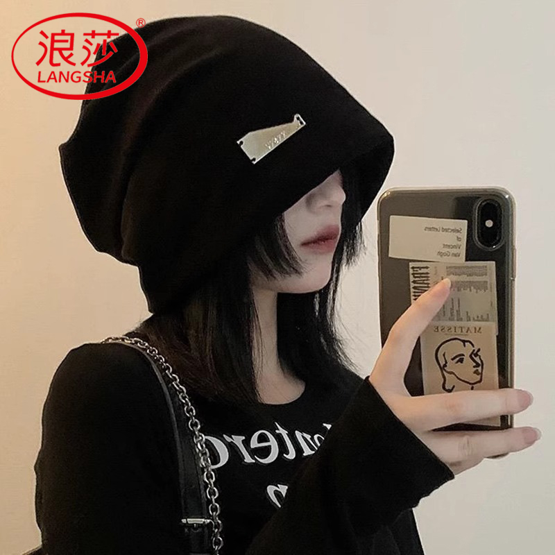 浪莎慵懒风大头围堆堆帽女士秋冬季时尚月子帽冷帽显脸小包头帽子