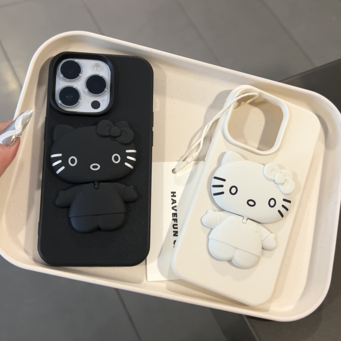 雅天立新款立体KT镜子适用iPhone15苹果13手机壳14promax支架11女