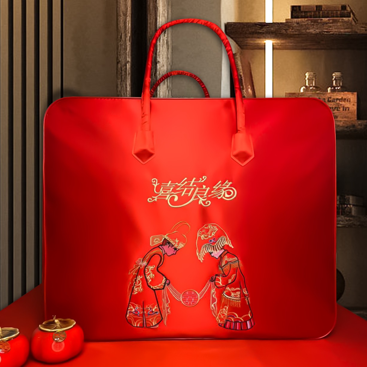 结婚陪嫁被子收纳袋棉被喜庆包装袋四件套牛津布手提喜被袋大红色