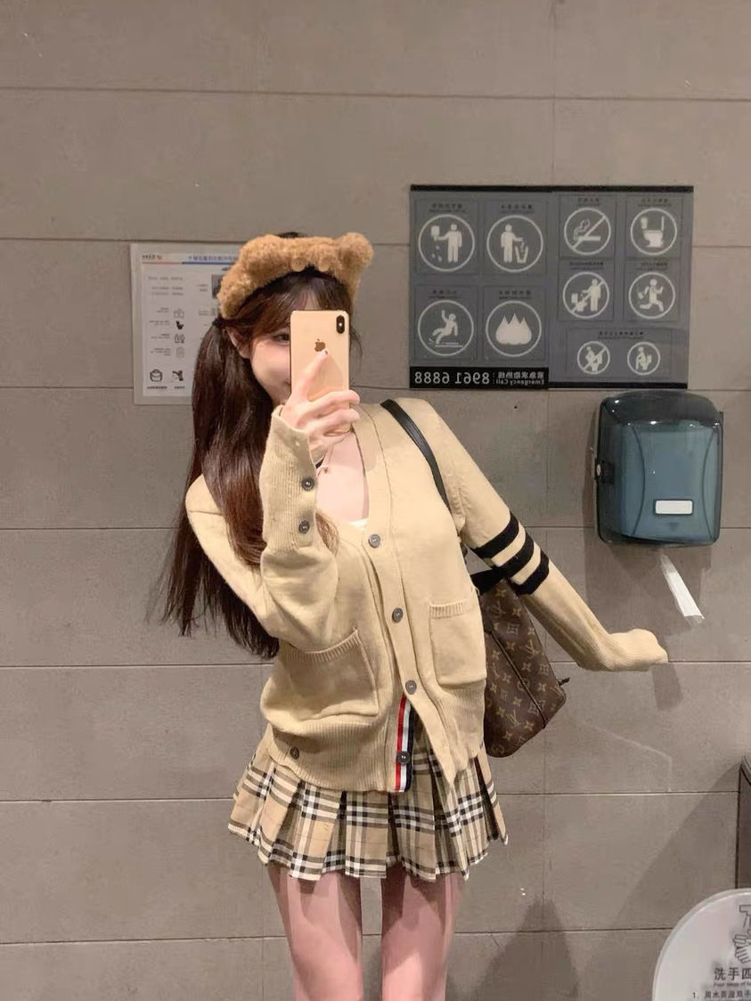 复古针织衫女装上衣宽松百搭毛衣开衫春季休闲百搭半身裙两件套装