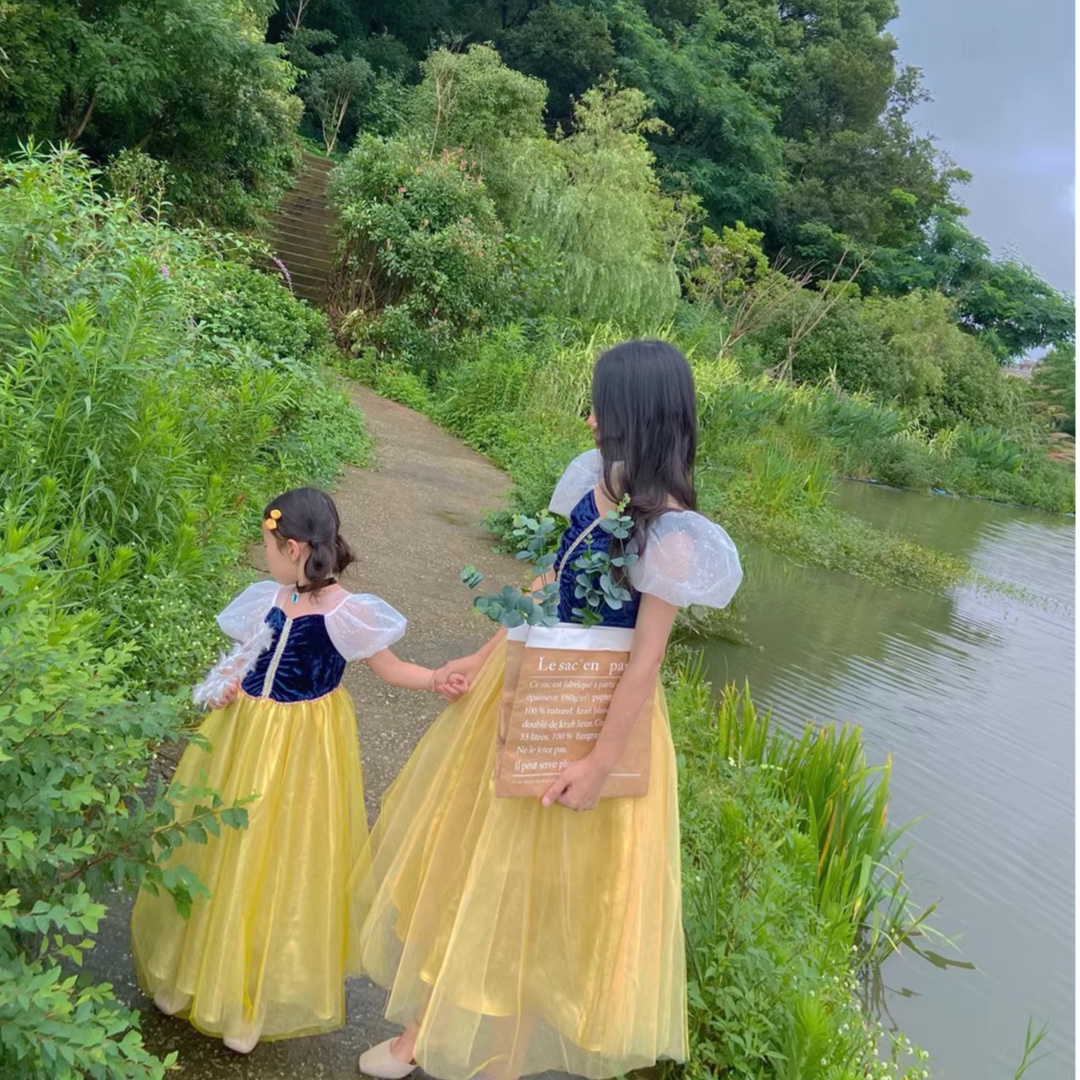 YA原创女童女孩白雪公主裙亲子装母女装连衣裙夏季花童摄影礼服