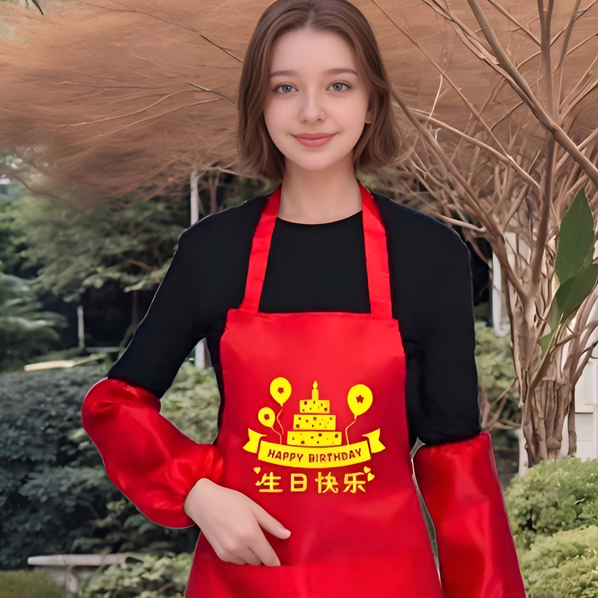婚宴印字简约结婚满月红色LOGO围裙寿宴喜事喜庆乔迁生日婚庆定制