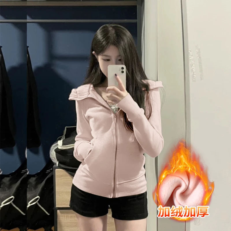 lulu卫衣修身连帽上衣女短款2024新冬季显瘦长袖外套