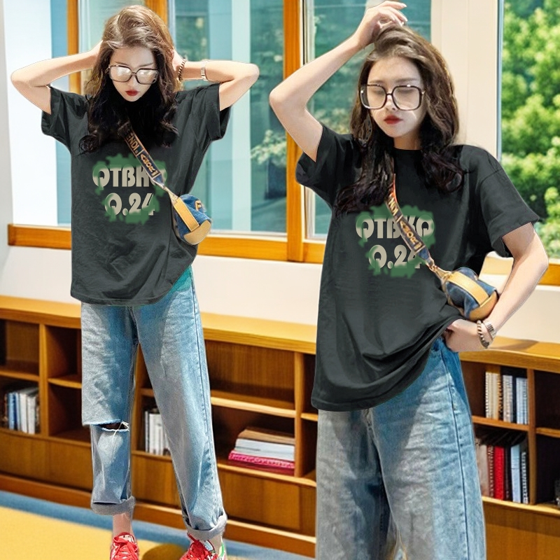 短袖t恤女正肩打底衫女装夏款2025年新款宽松遮肉显瘦深灰色上衣