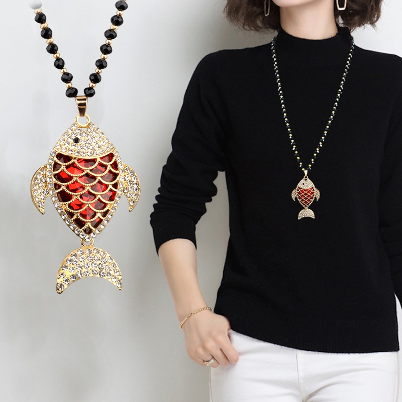 金倩 非金属玻璃项链 年年有鱼毛衣链秋冬长金鱼项链百搭时尚配饰