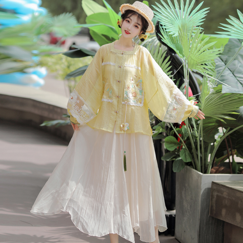 汉旭向阳花夏季国风明制汉服女方领日常上班穿的汉服