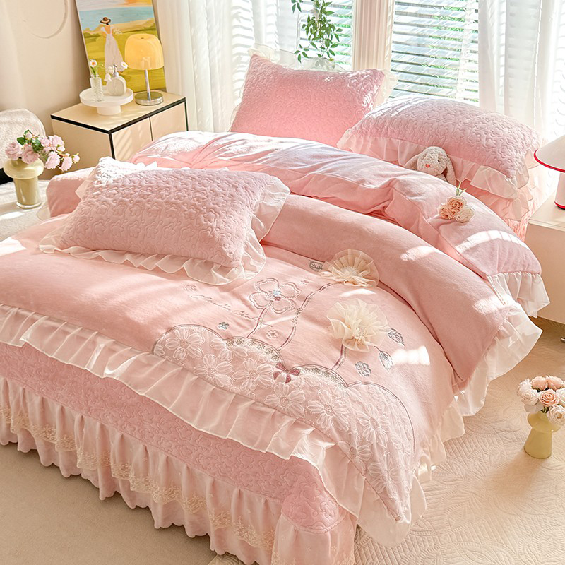 11斤加厚冬季夹棉床盖牛奶绒四件套加绒加厚加密三件套防滑防静电