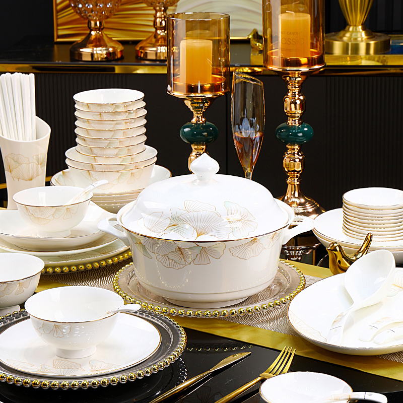 幸福时光128件景德镇碗盘餐具套装乔迁之喜送礼中式高档家用陶瓷