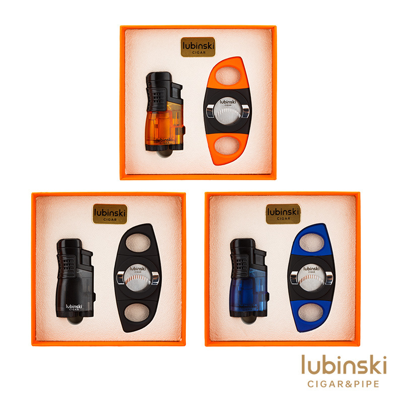 LUBINSKI鲁宾斯基雪茄剪刀两件套锋利剪烟器三直冲防风打火机套装