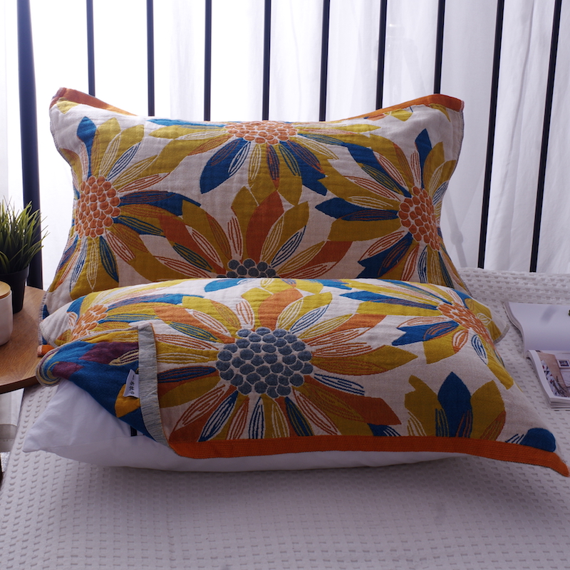 欧式枕巾一对装纯棉纱布花卉高端轻奢枕头巾全棉成人家用枕头盖巾