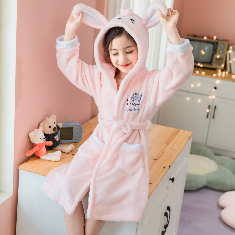 儿童睡衣女童法兰绒睡袍大童加厚女宝秋冬季女孩宝宝珊瑚绒家居服