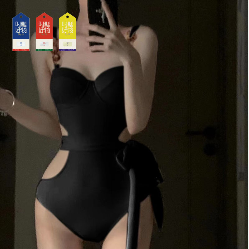 夏日时髦好物简约连体三角钢托聚拢ins显瘦遮肚泳衣2443女款