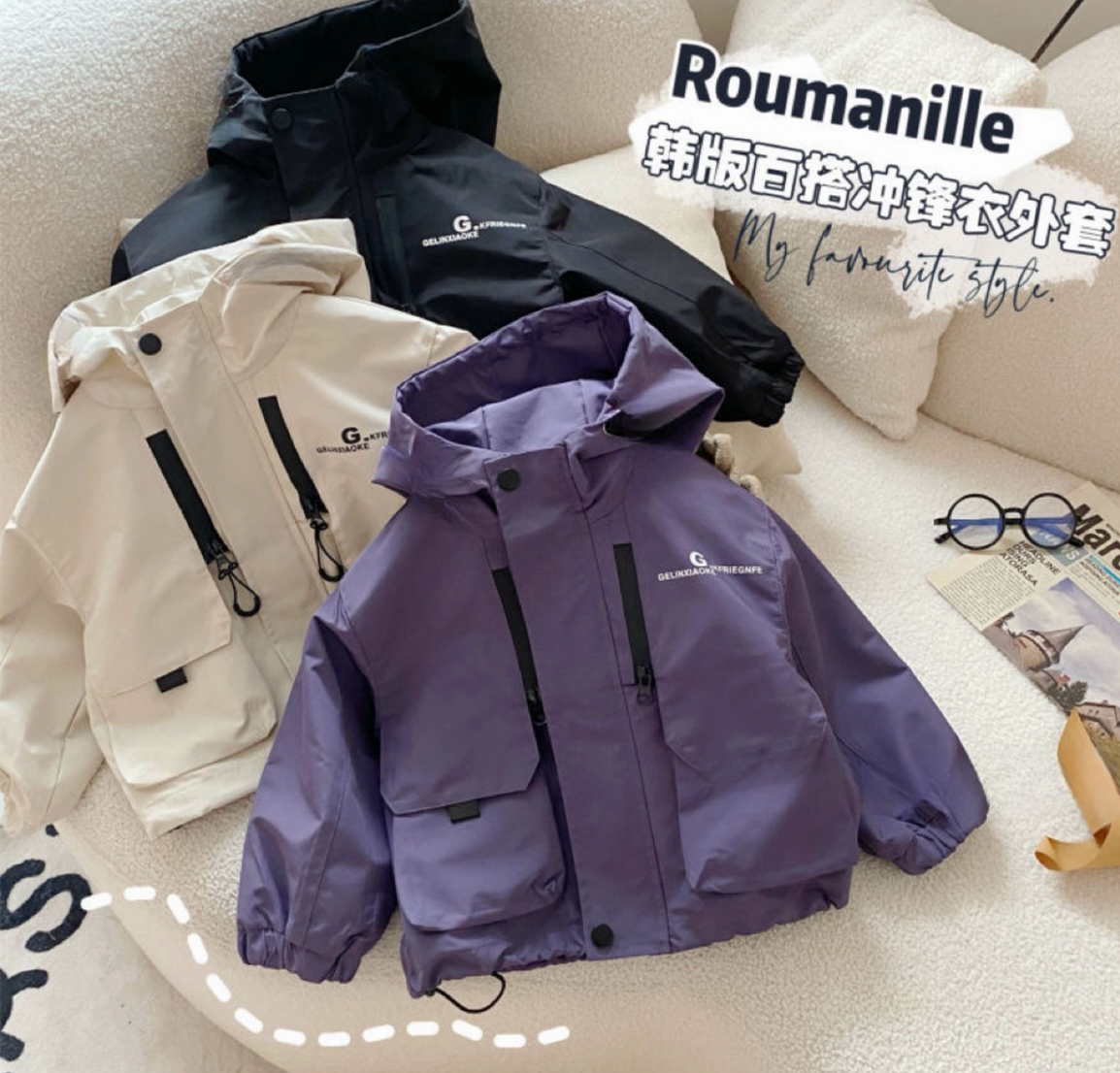 男童外套春秋宝宝冲锋衣秋装儿童洋气薄款上衣小童连帽男童冲锋衣