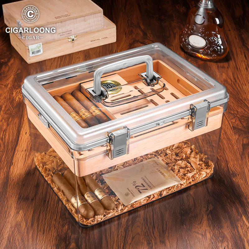 茄龙乐扣雪茄盒便携大容量密封雪茄保湿盒雪松木醇养烟盒CA-24EX
