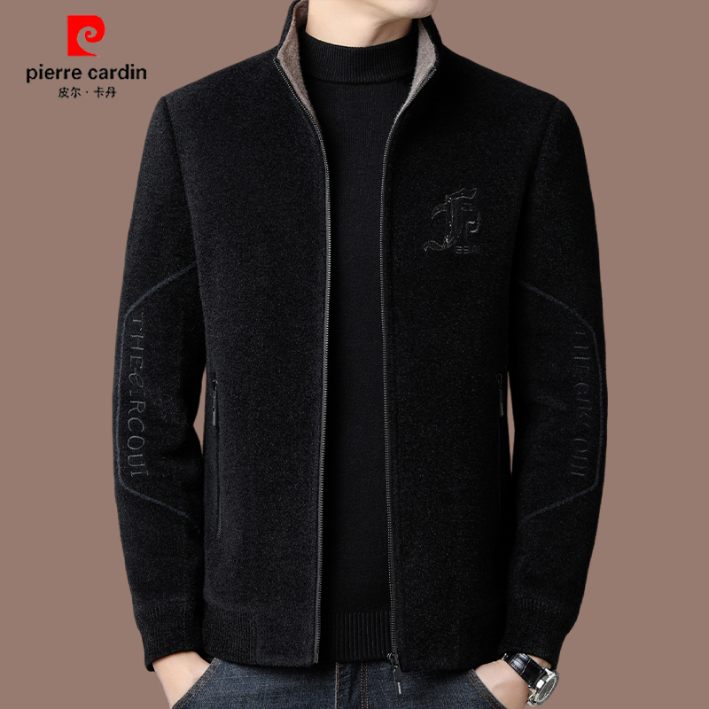 【皮尔卡丹品牌正品】高档羊毛休闲男外套秋冬季加厚短款毛呢夹克潮