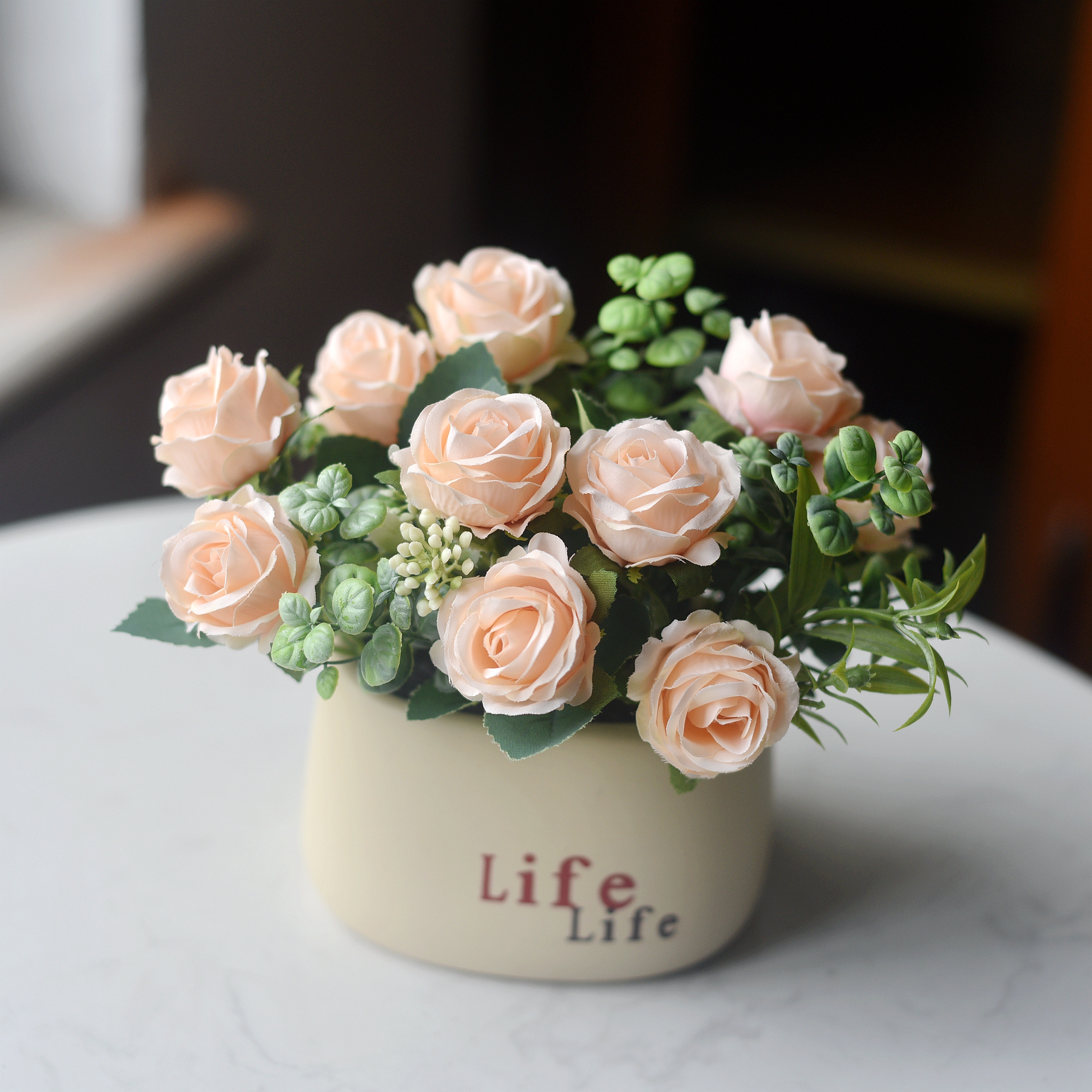 《香槟玫瑰》小盆栽手工假花仿真花客厅摆设餐桌装饰室内插摆件风格