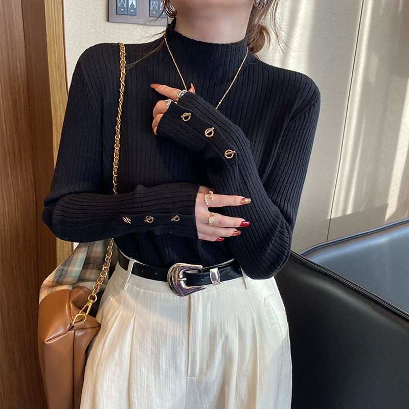 黑色毛衣内搭女秋冬2025新款半高领针织上衣中领秋冬小香风打底衫