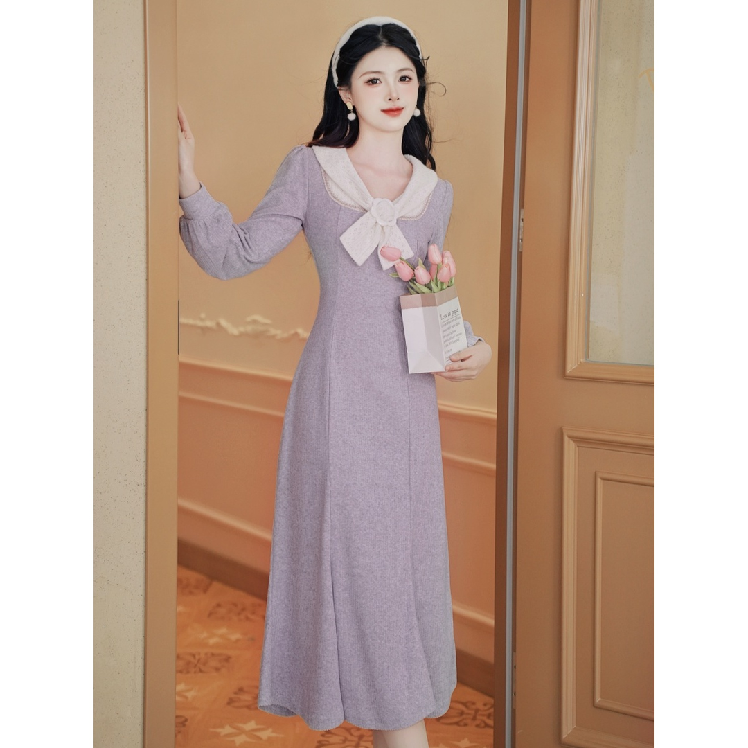 新款秋冬气质高级感内搭连衣裙法式复古温柔毛衣长袖针织连衣裙女