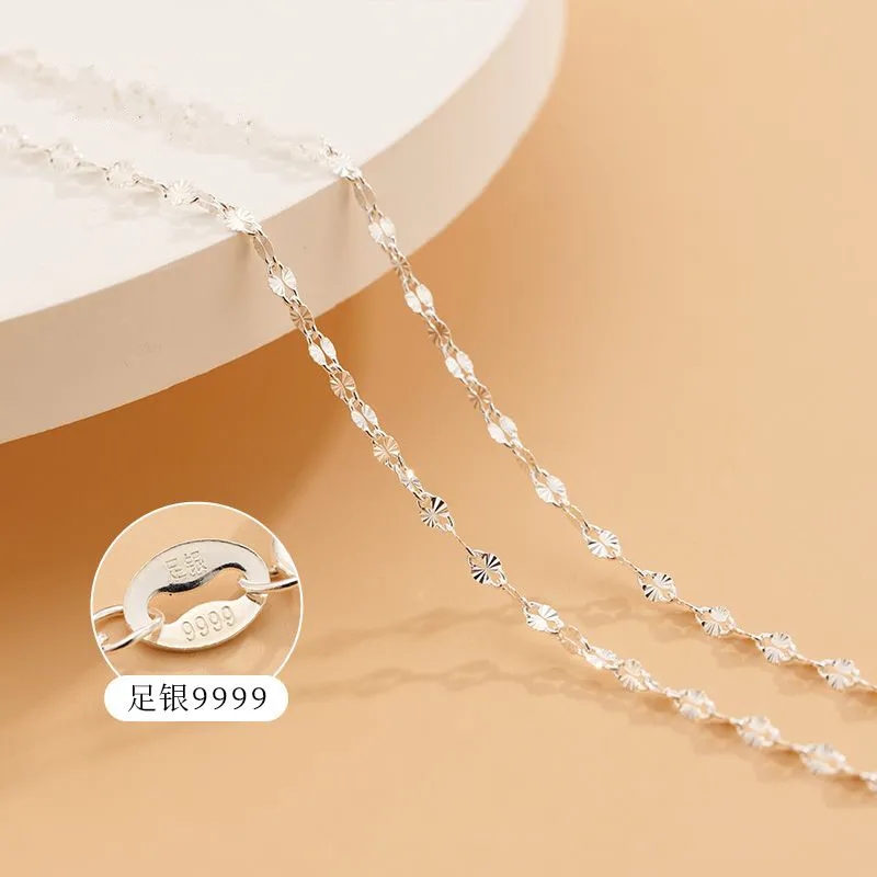链子足银 9999纯银项链女【45MM长】百搭银锁骨链雪花链简约细颈链