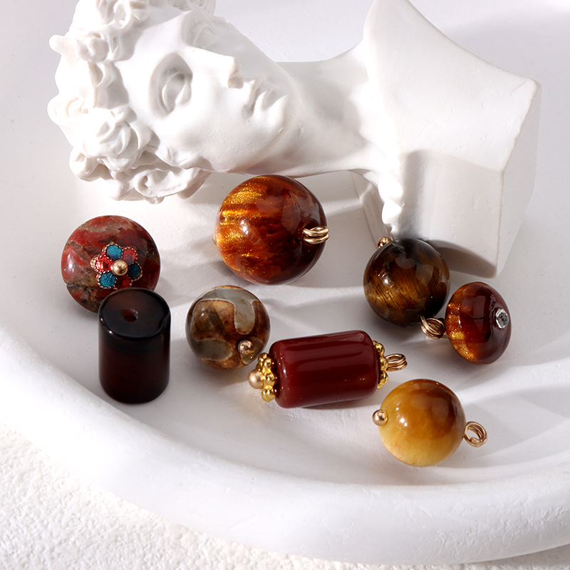 复古圆珠石头扣子咖色棕色纽扣旗袍盘扣高端国风唐装扣子