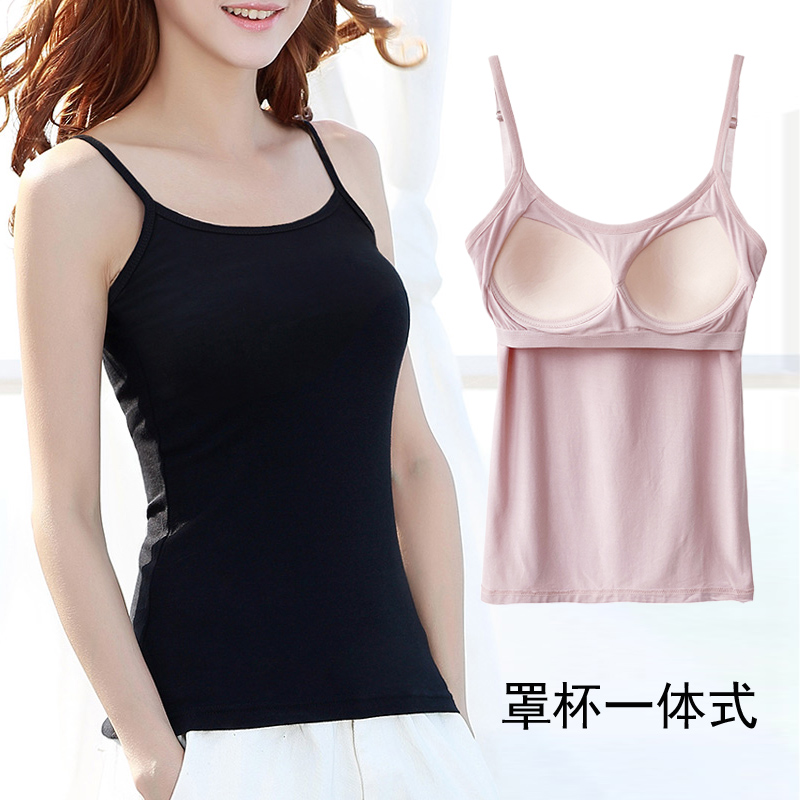 自带胸垫小吊带背心女内搭瑜伽薄款性感辣妹无袖外穿白色打底上衣