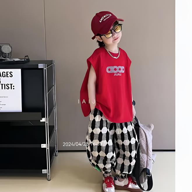儿童夏季背心套装夏装男童中小童少年2025炸街男童套装