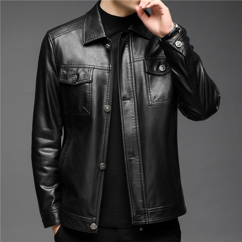男皮夹克皮衣中年男装春秋冬季外套休闲皮衣薄款商务2024机车男士