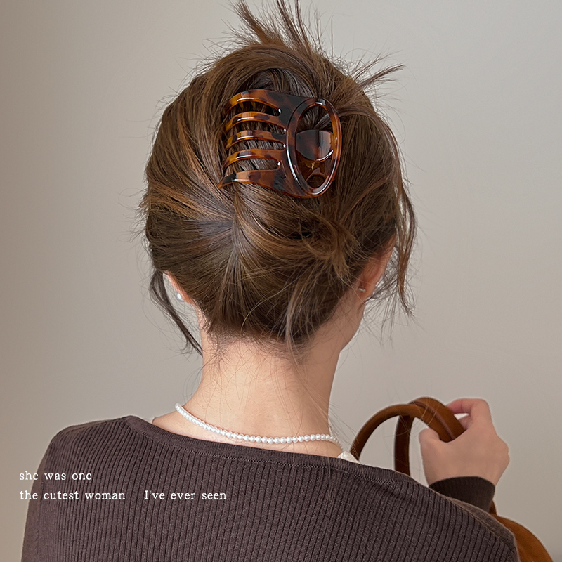 简约后脑勺大号鸭嘴夹横夹女鲨鱼夹安全替代品发卡慵懒雅丹风发夹