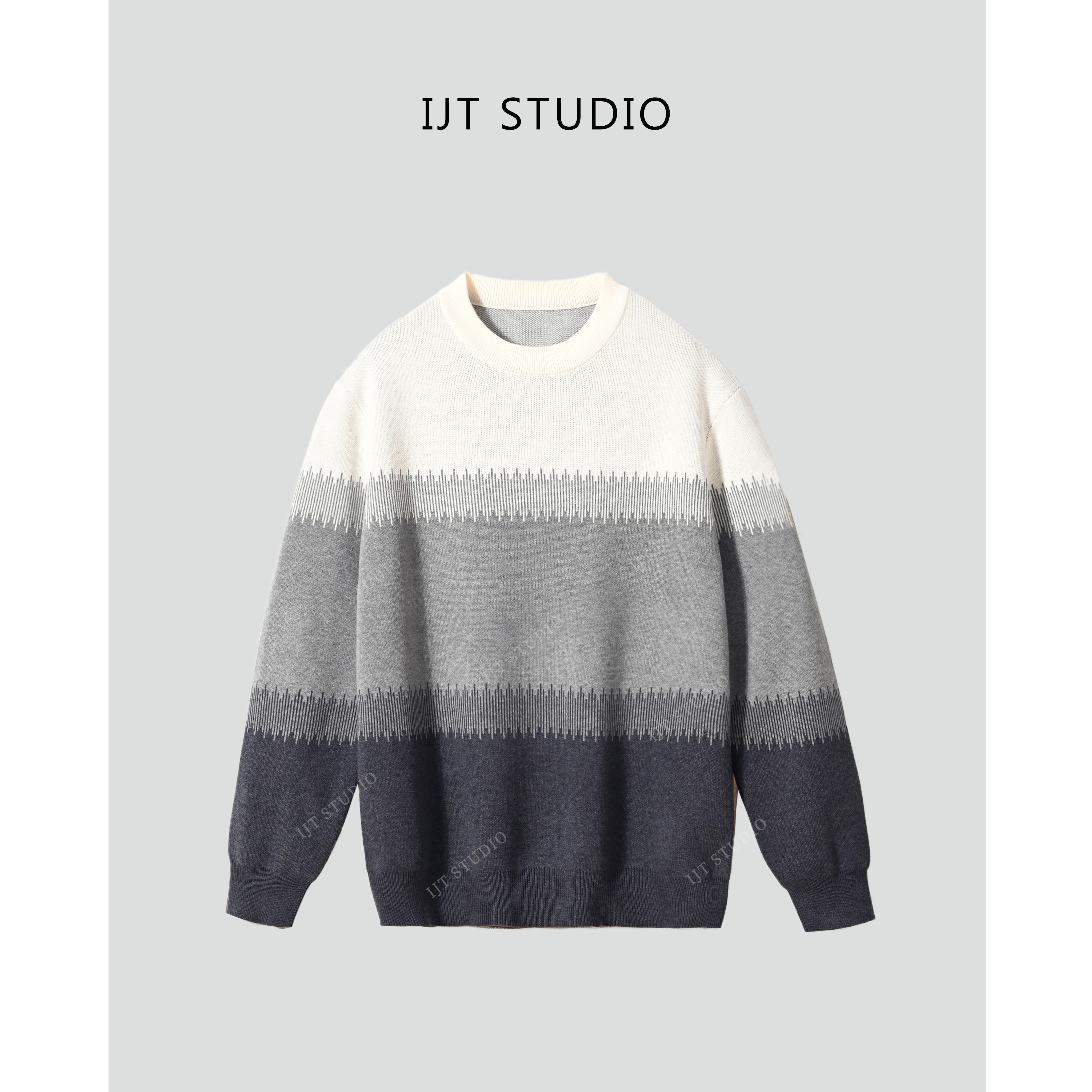 IJT studio早秋冬新品时尚百搭撞色拼接保暖圆领套头针织毛衣DR13