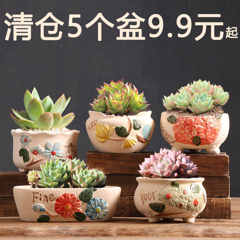 多肉花盆厂家直销家用陶土陶瓷网红素烧小号专用盆大批发清仓捡漏