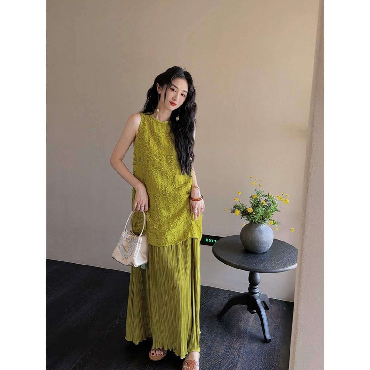 三吉黑花【簪花】南法度假风连衣裙子夏季新款今年流行漂亮套装裙