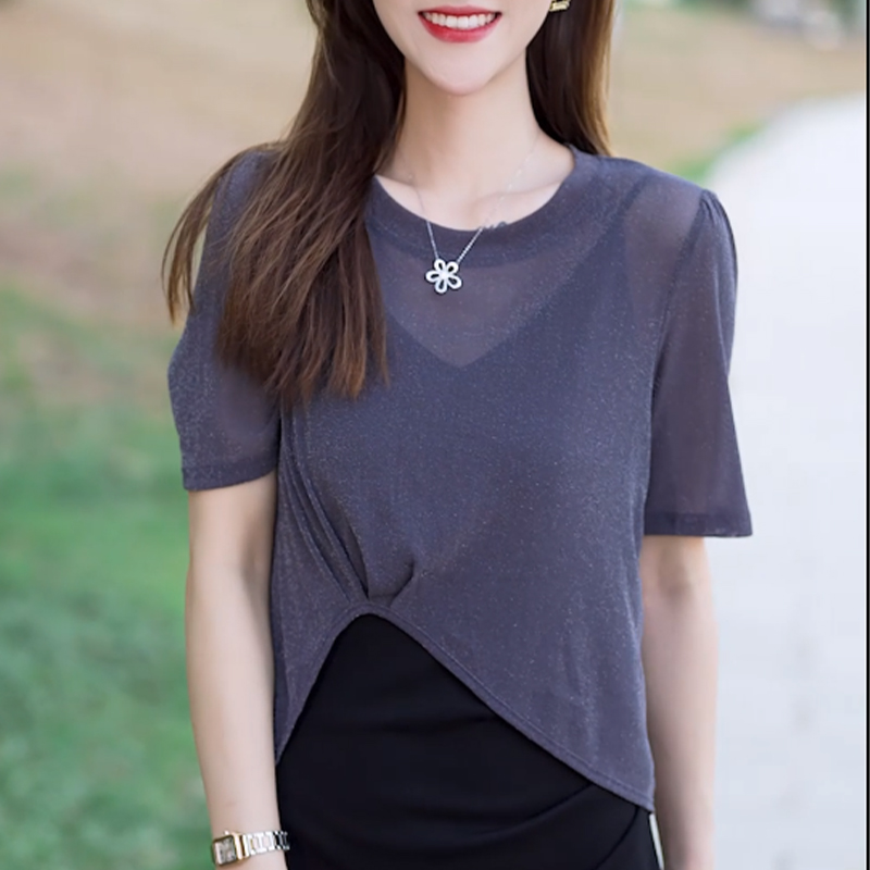 2025新款夏季开叉设计感吊带裙外搭罩衫薄款百搭T恤套头防晒上衣