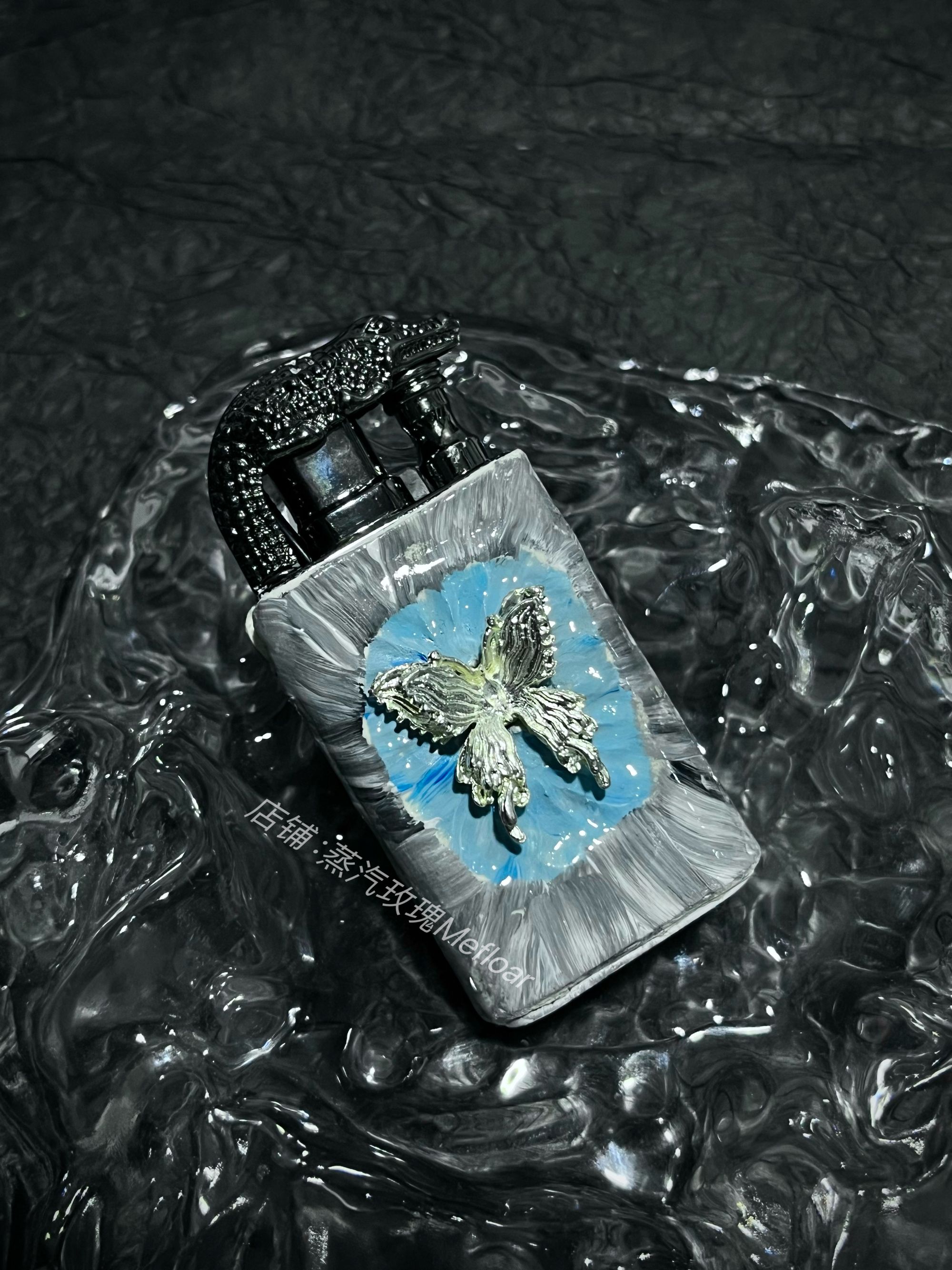 【蒸汽玫瑰】“银翅蝴蝶”原创鳄鱼头双火手作打火机可男生礼物