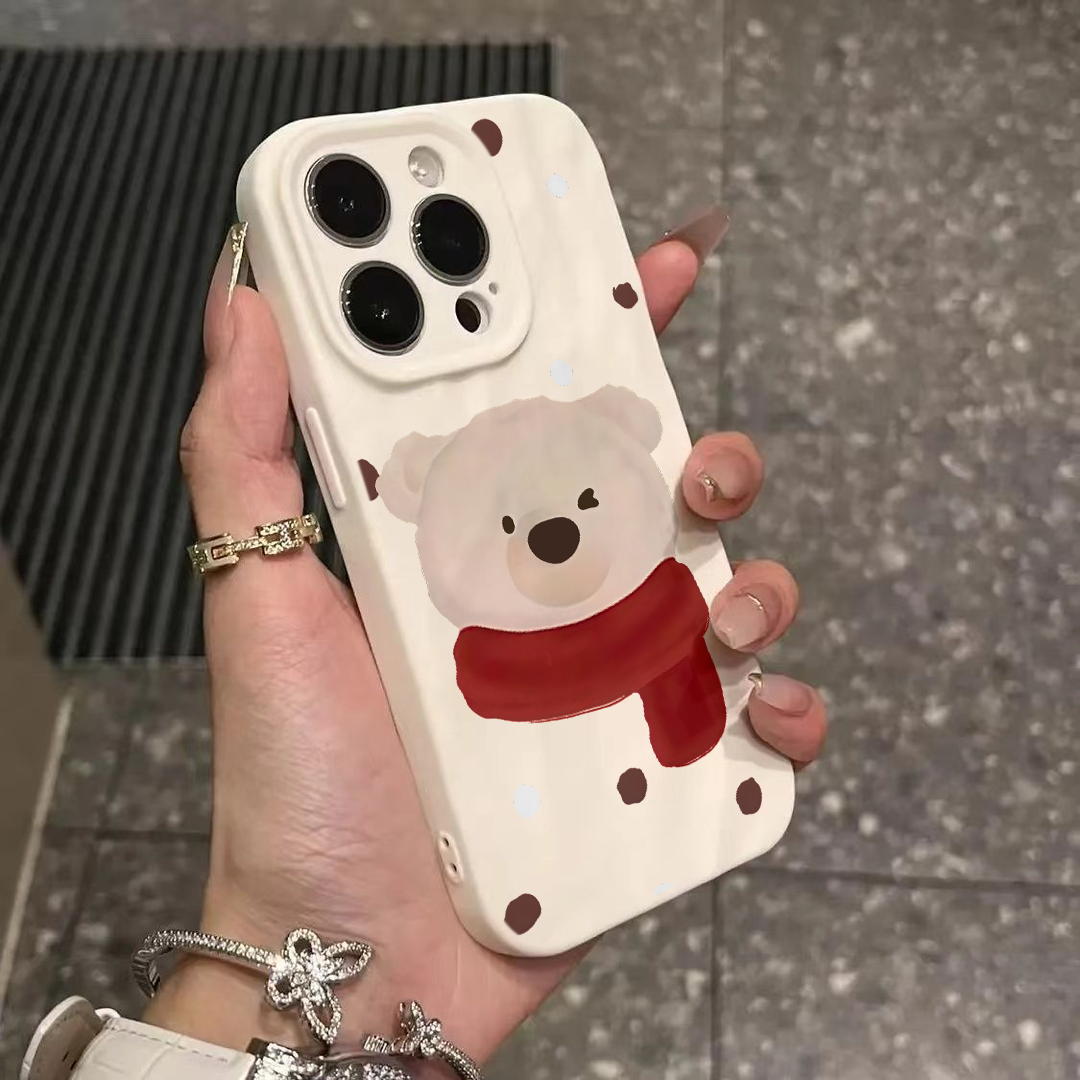 可爱小熊iphone15苹果手机壳14promax褶皱13pro高级12全包11创意X