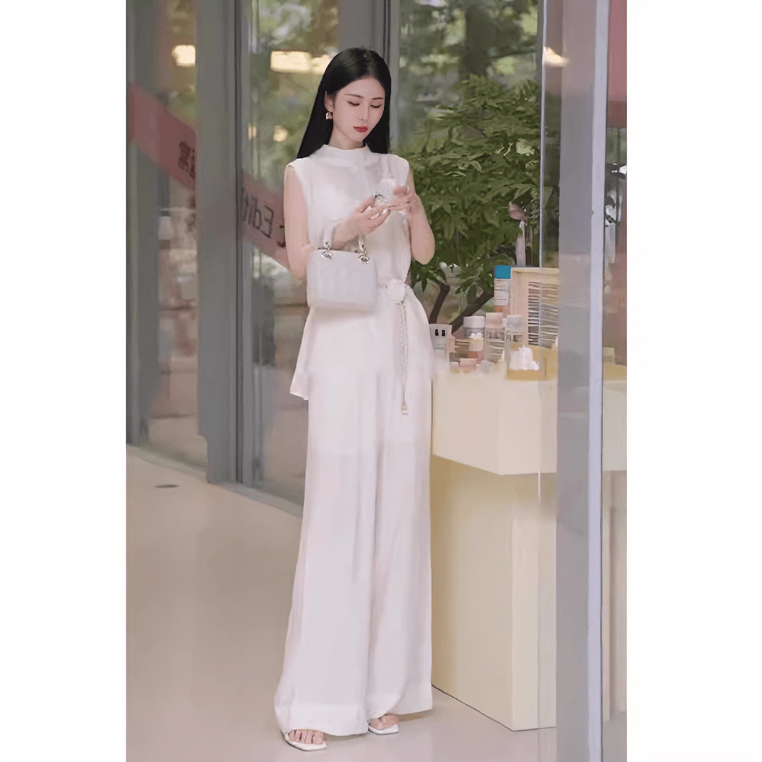 2024年夏季新款白色法式高端显瘦上衣裤子两件套女时尚高冷御姐风