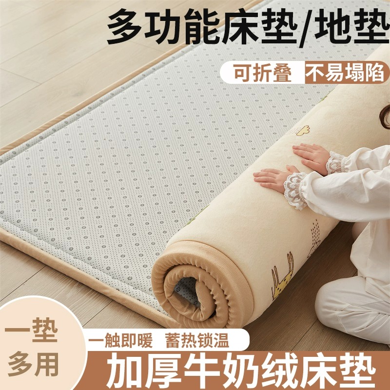 秋冬牛奶绒地毯打地铺卧室床地垫榻榻米睡垫儿童宝宝爬行褥子定制