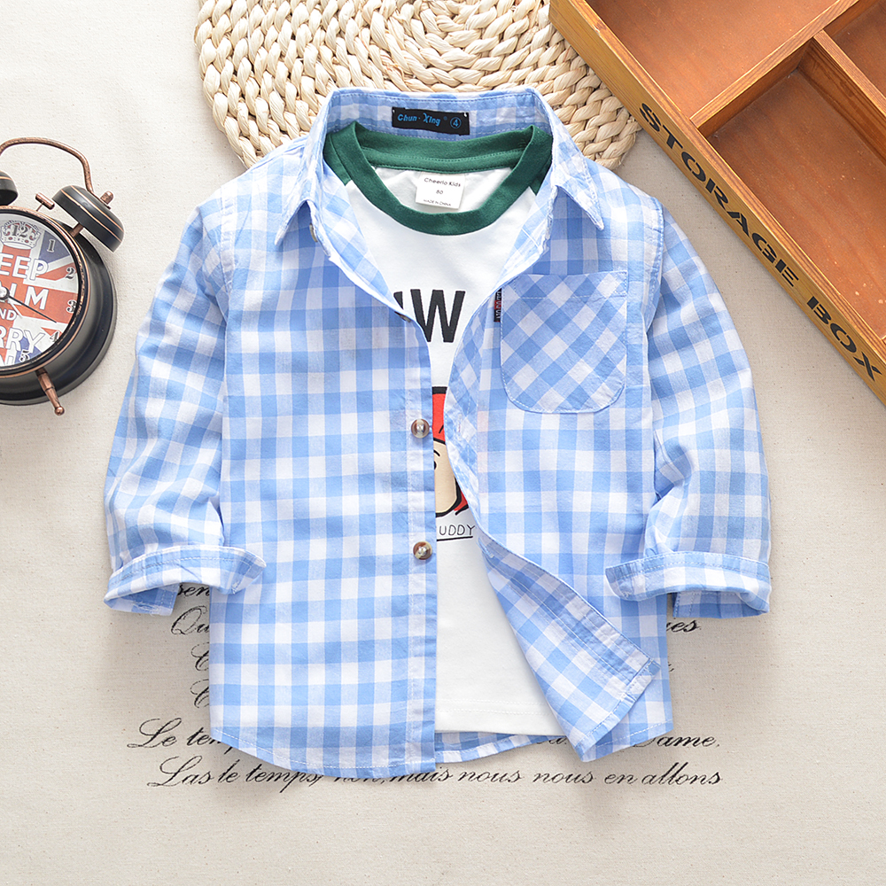 百分百棉儿童衬衫长袖薄款秋中大童童装上衣宝宝外套男童套装春秋