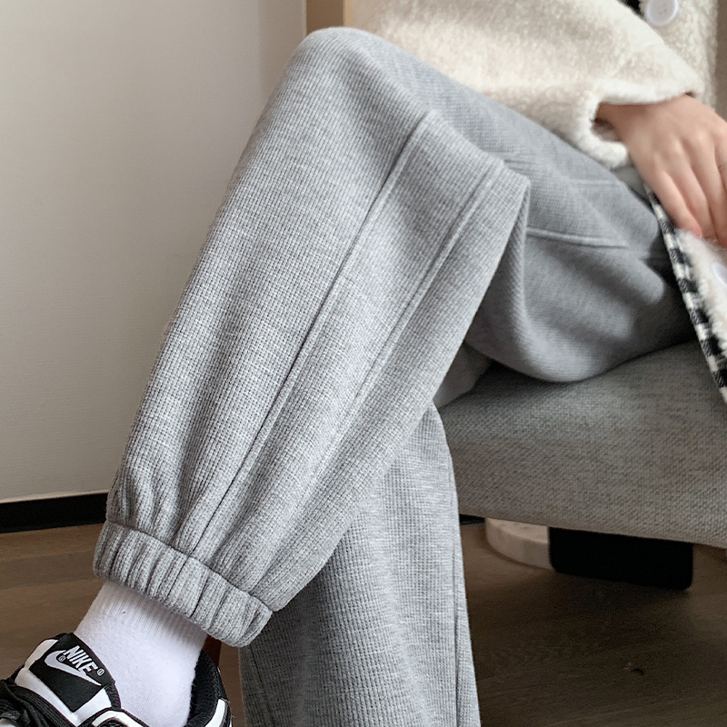灰色运动裤女小个子春秋冬2025新款高腰显瘦宽松休闲针织束脚卫裤