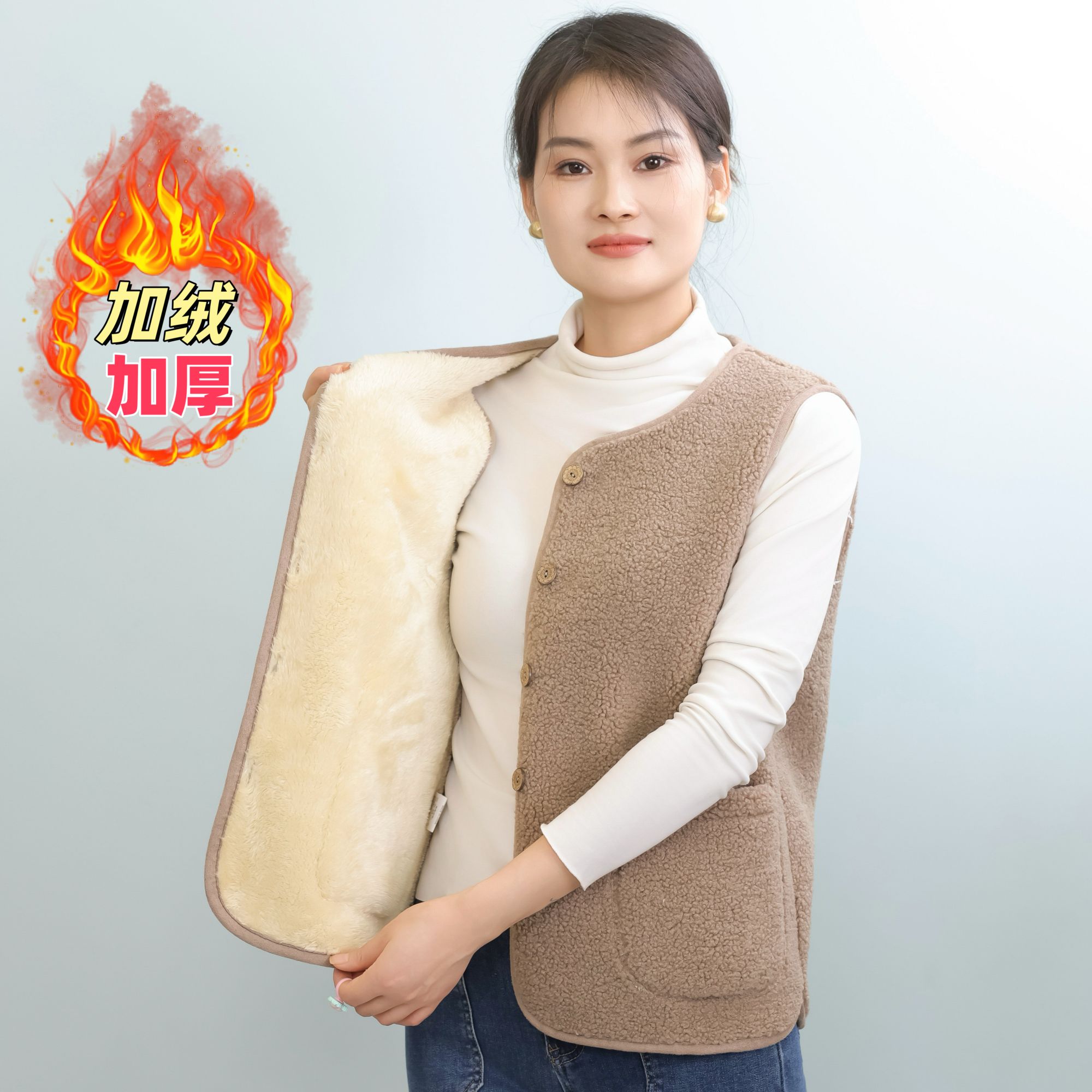 秋冬加绒加厚马甲女款外穿背心坎肩秋冬季时尚百搭颗粒绒保暖马夹