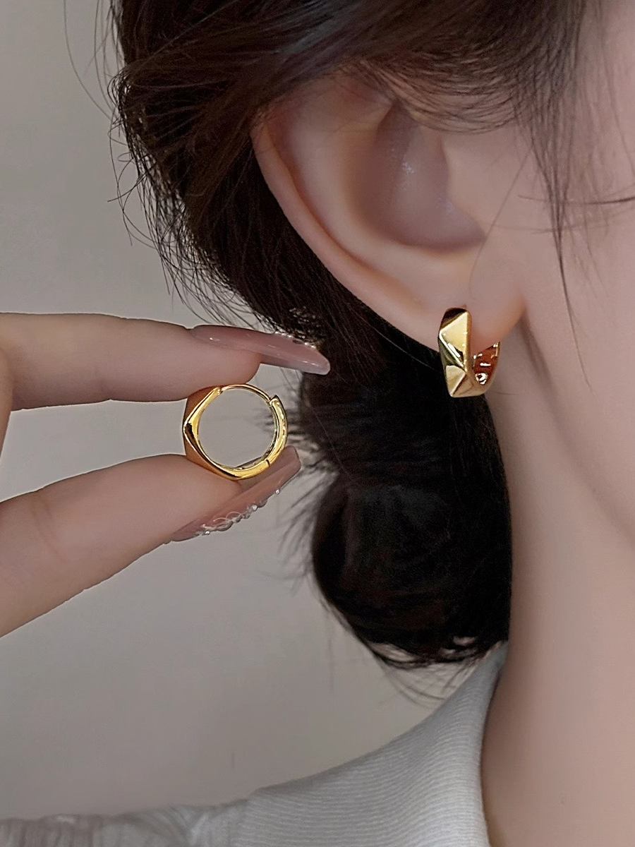 铜合金耳饰 925银针金色几何棱形耳环女2024年新款爆款高级感耳环