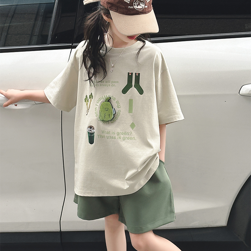 女童夏装2025新款洋气时髦短袖套装12岁大童女孩网红夏季两件套夏