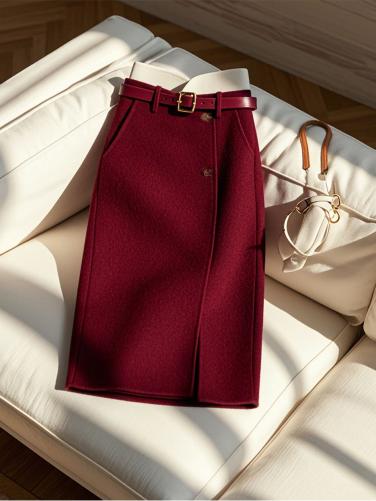 2025爆款安可拉红高腰显瘦直筒裙气质高级洋气时尚半身裙女秋冬季